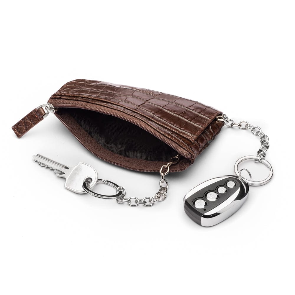 Large leather key case, brown croc