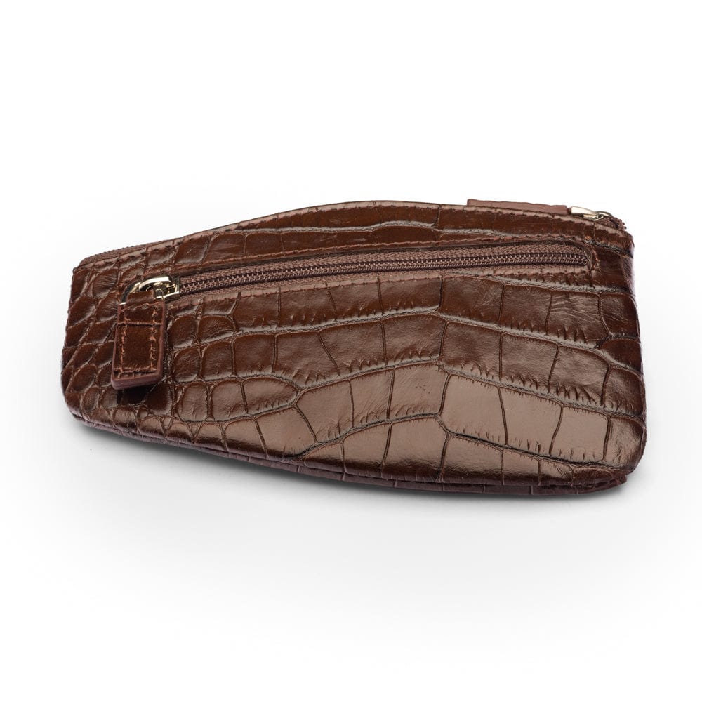 Large leather key case, brown croc, front