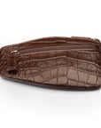 Large leather key case, brown croc, front