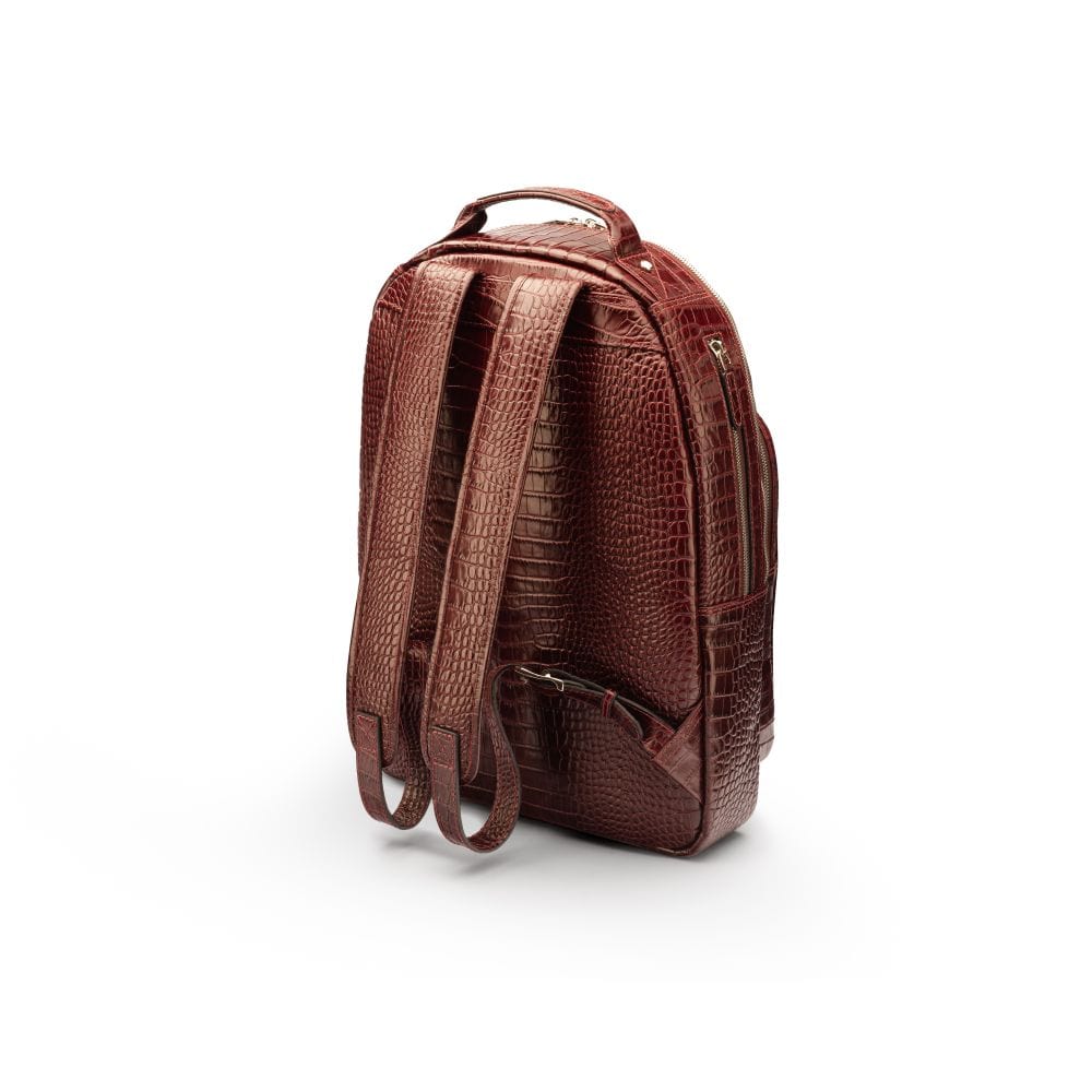Men's leather 15" laptop backpack, burgundy croc, back