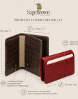 Leather bifold card wallet, features and measurements