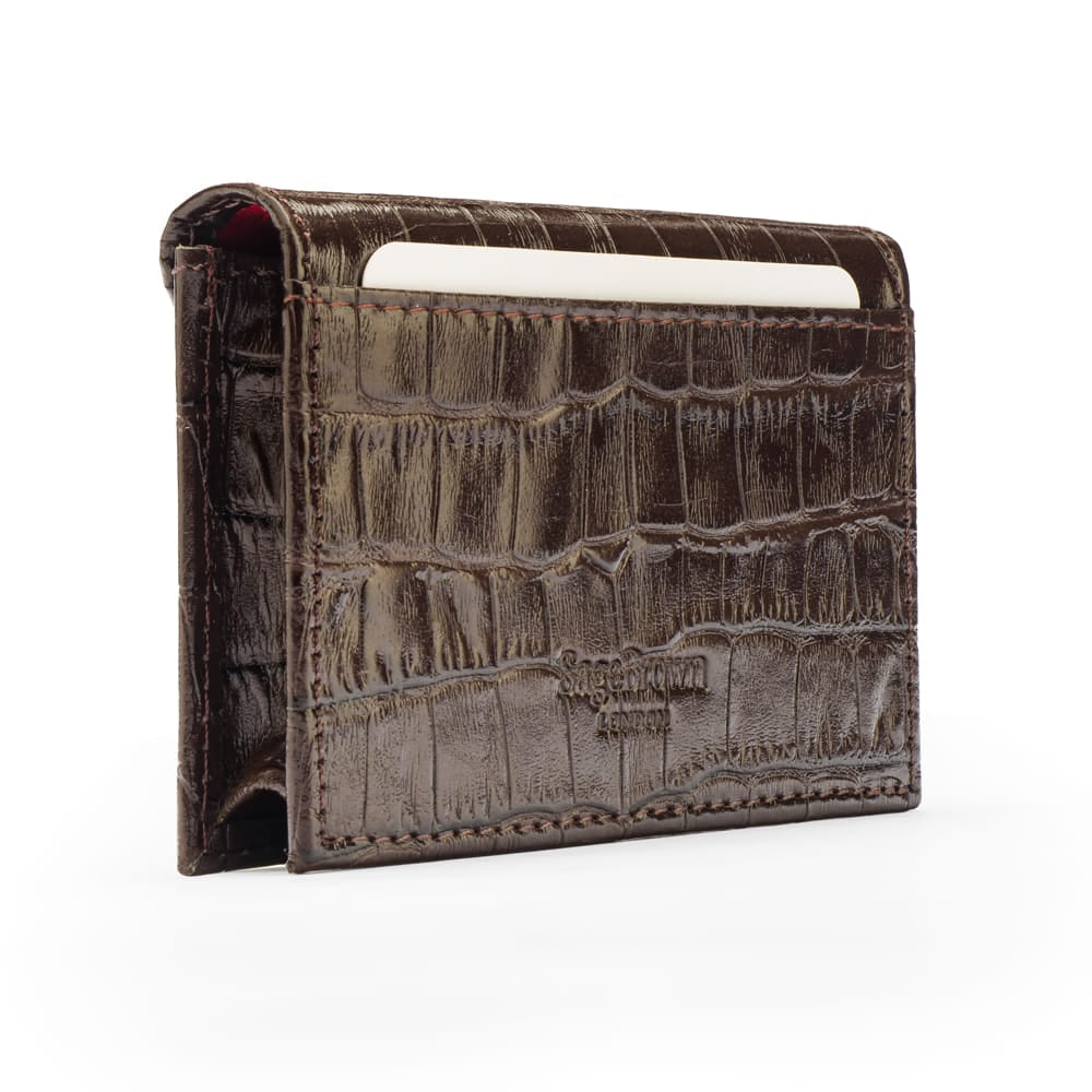 Leather business card envelope, brown croc, back