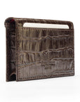 Leather business card envelope, brown croc, back