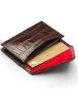 Leather business card envelope, brown croc, inside