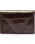 Leather business card envelope, brown croc, front