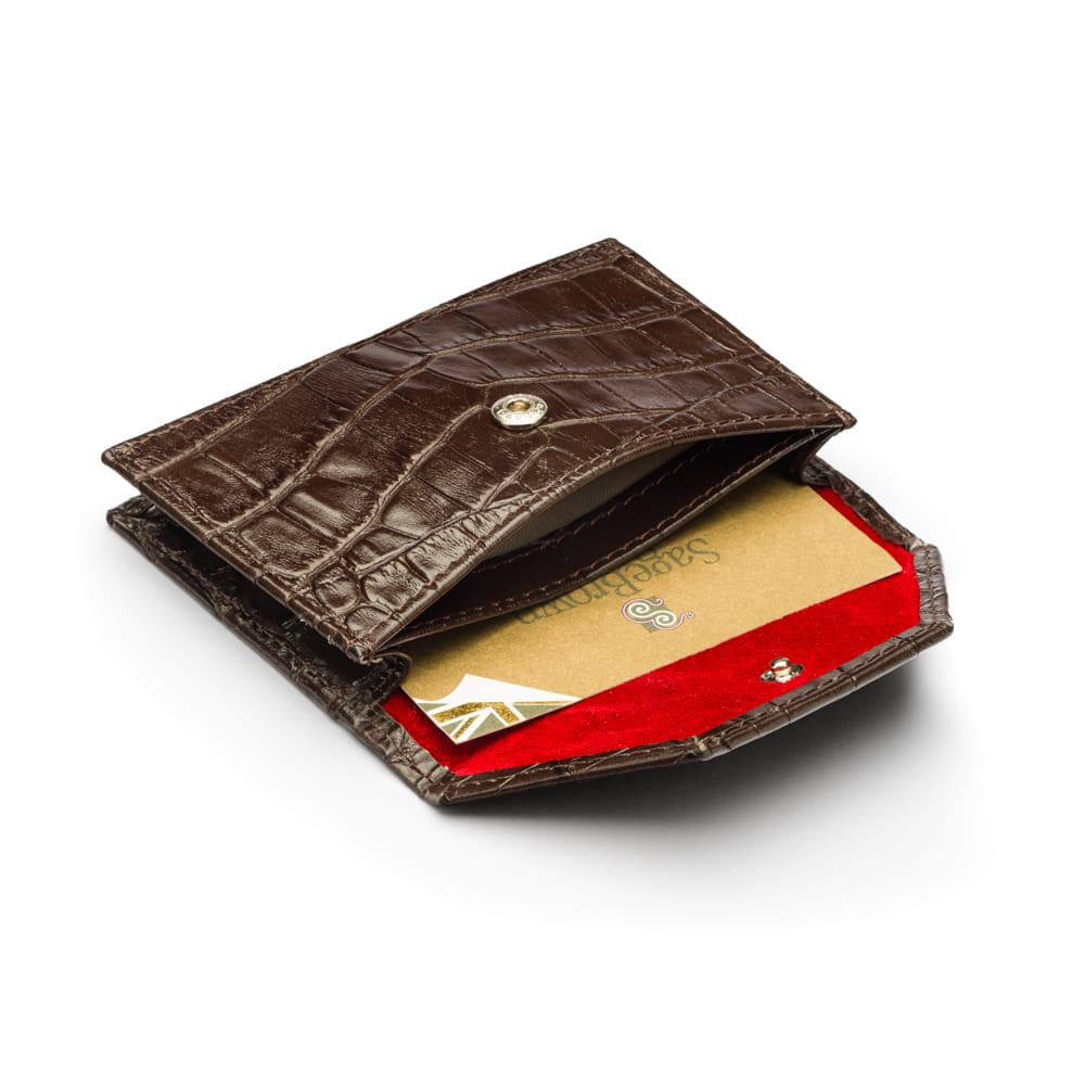 Leather business card holder, brown croc, inside