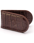 Leather Magnetic Money Clip, brown croc, front