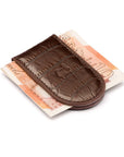 Leather Magnetic Money Clip, brown croc, with cash