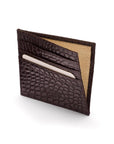 Leather side opening flat credit card case, brown croc, inside