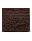 Leather side opening flat credit card case, brown croc, front