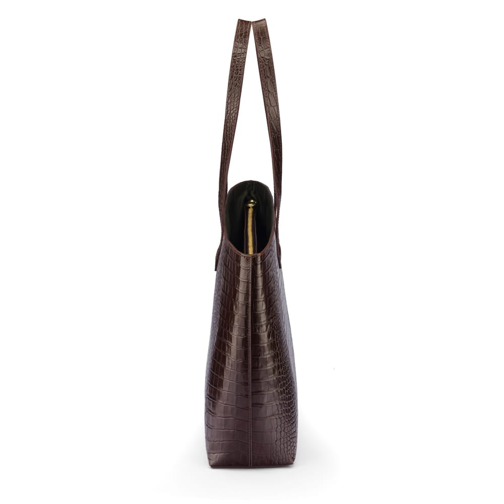 Luxury Leather Tote Bag and Shopper, Brown Croc, side