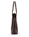 Luxury Leather Tote Bag and Shopper, Brown Croc, side