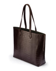 Luxury Leather Tote Bag and Shopper, Brown Croc, side view
