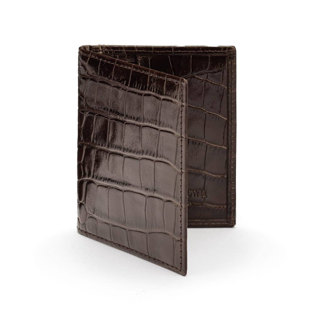 Premium Slim RFID Leather Credit Card Wallet, brown croc, front