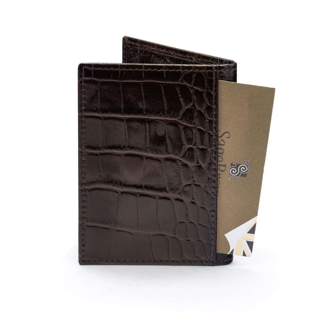 Premium Slim RFID Leather Credit Card Wallet, brown croc, back