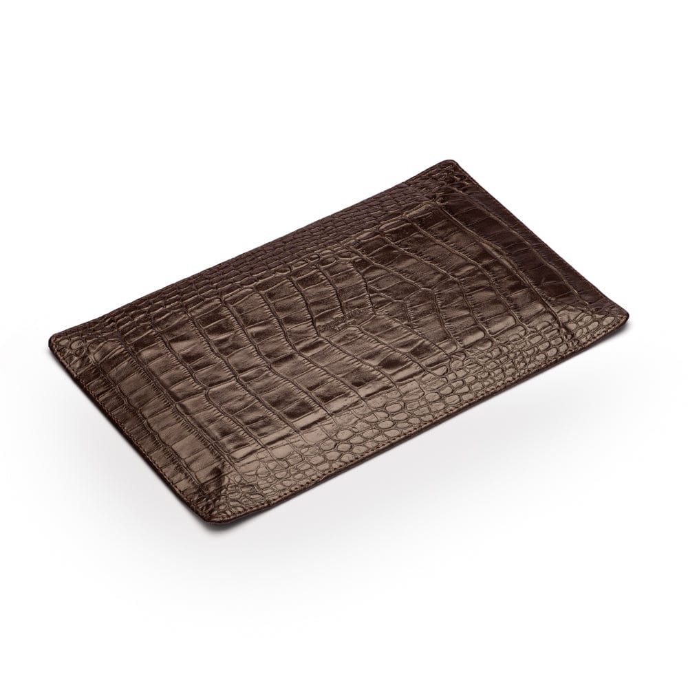 Rectangular leather valet tray, brown croc with red, flat base