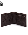 RFID leather wallet with coin purse, brown croc, open
