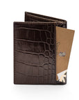 RFID compact leather billfold wallet 4 CC, brown croc, back