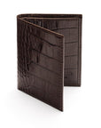RFID compact leather billfold wallet 4 CC, brown croc, front