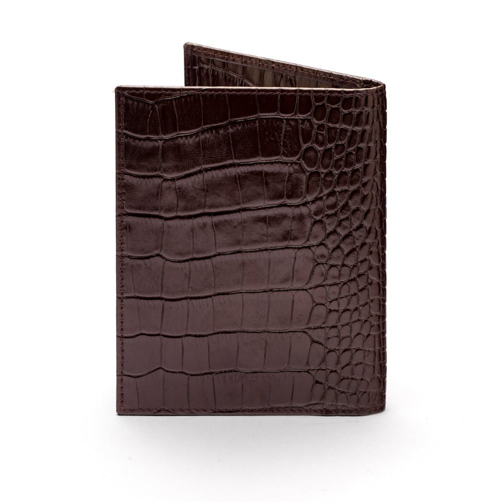 RFID leather passport holder, brown croc,back view