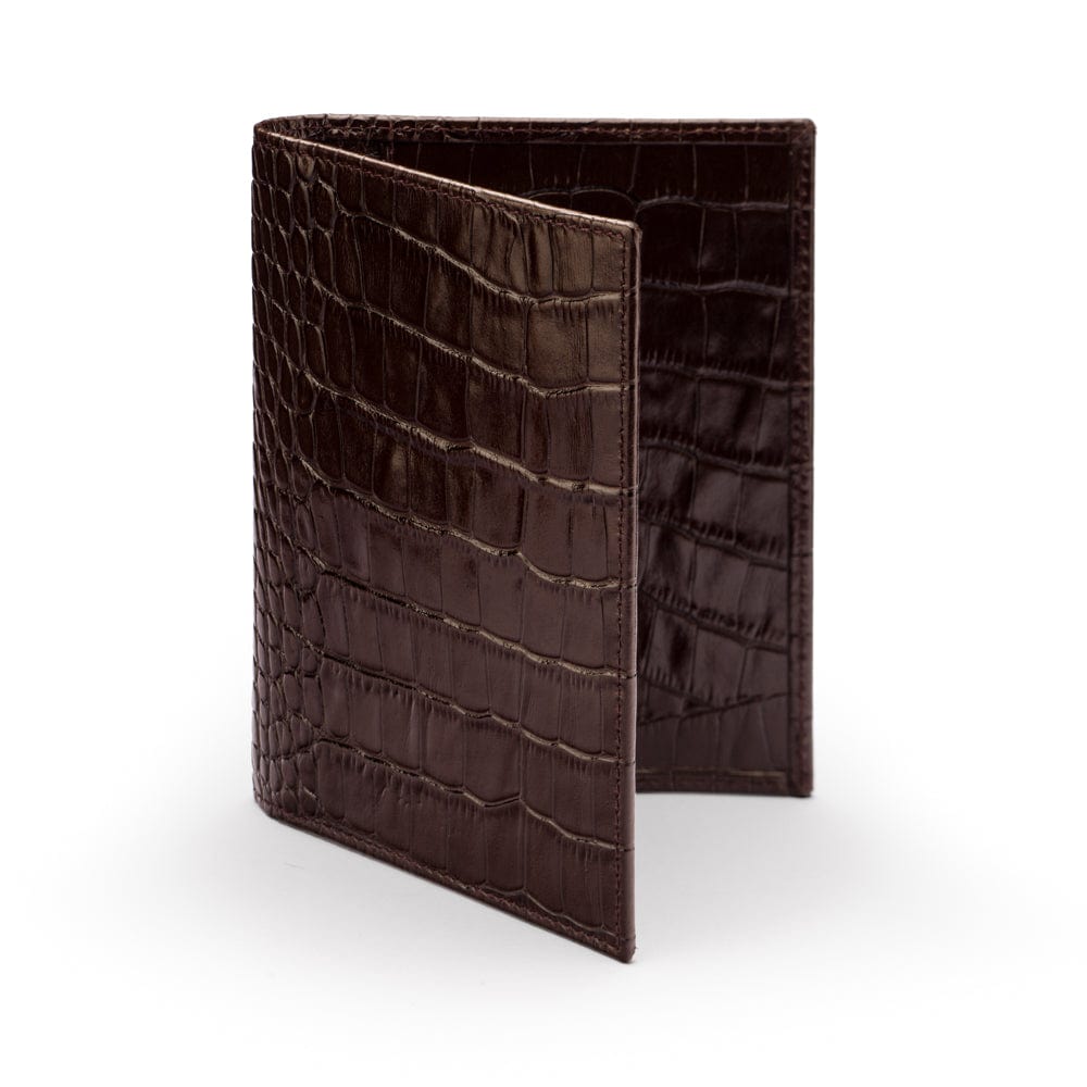 RFID leather passport holder, brown croc, front