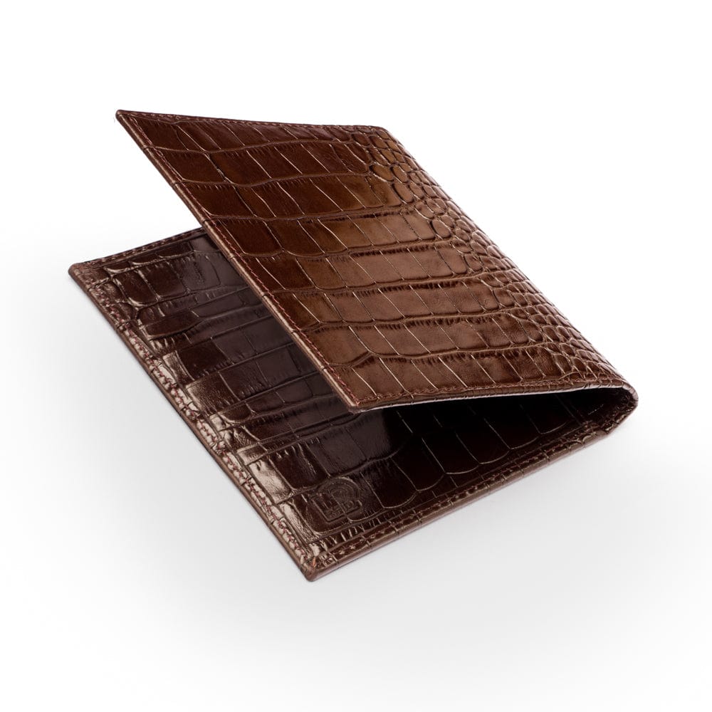 RFID leather passport holder, brown croc, back