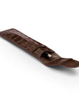 Single leather pen case, brown croc, inside