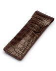 Single leather pen case, brown croc, front