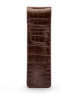 Single leather pen case, brown croc, front view