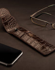 Single leather pen case, brown croc, lifestyle