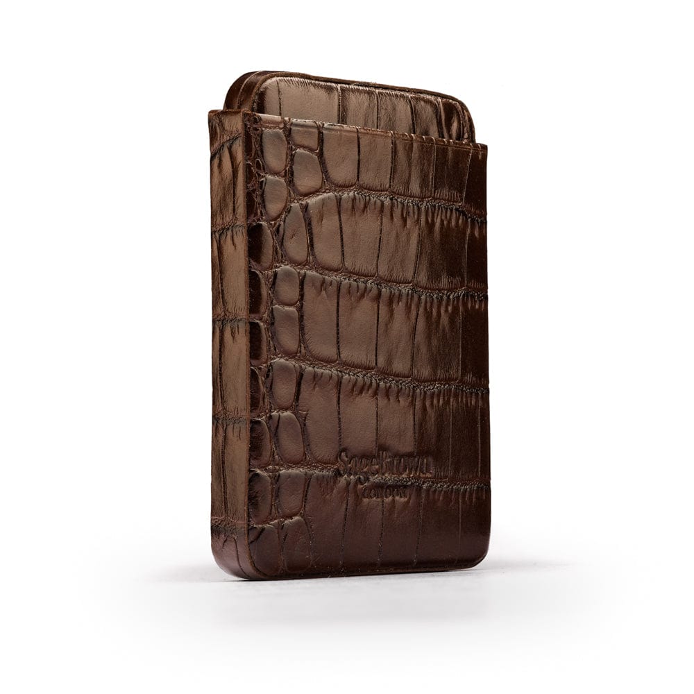 Pull apart business card holder, brown croc, back