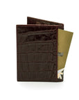 RFID leather credit card holder, brown croc, back