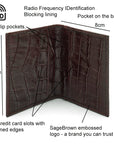 RFID leather credit card holder, brown croc, features