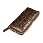 Tall leather zip around accordion purse, brown croc, front
