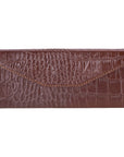 Triangular leather glasses case, brown croc, front