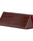 Triangular leather glasses case, brown croc, back side