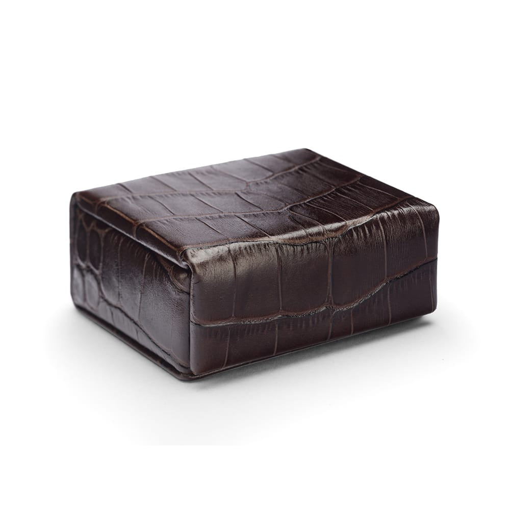 Miniature Leather Accessory Box - Brown Croc Effect With Blue, front