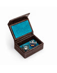 Miniature Leather Accessory Box - Brown Croc Effect With Blue, inside