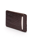 Leather Oyster card holder, brown croc with green, back