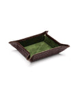 Small leather valet tray brown croc with green, front