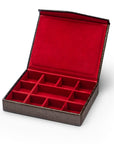 Large Leather Cufflink And Jewellery Box - Brown Croc Effect With Red