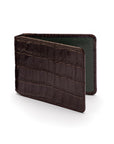 Leather Oyster card holder, brown croc with green, front