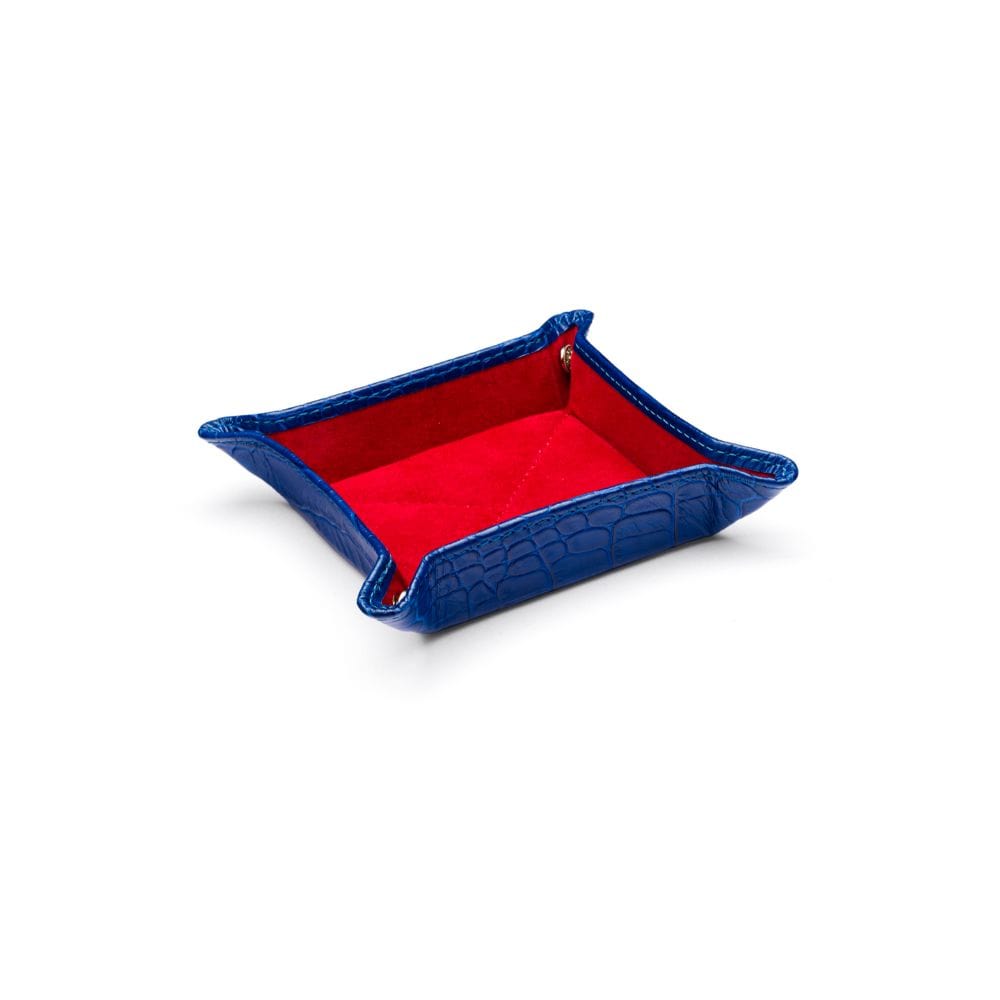 Small leather tidy tray, cobalt croc