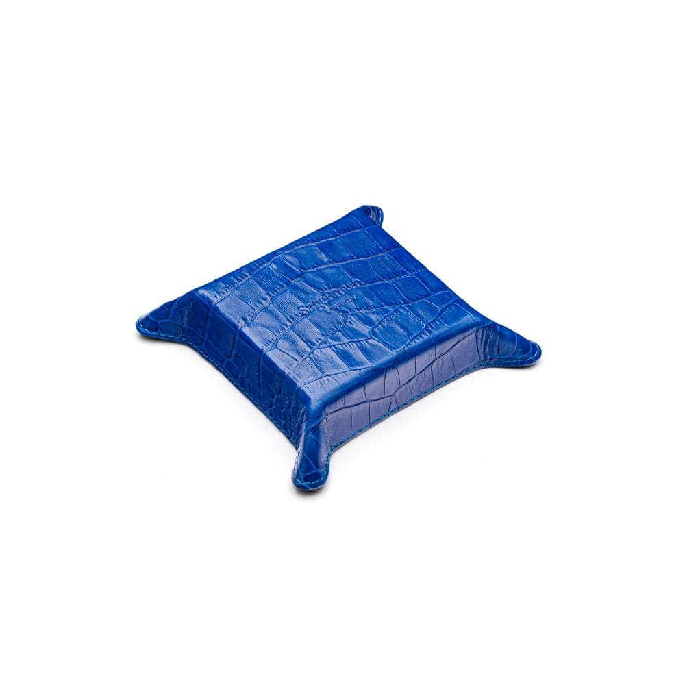 Small leather tidy tray, cobalt croc, base