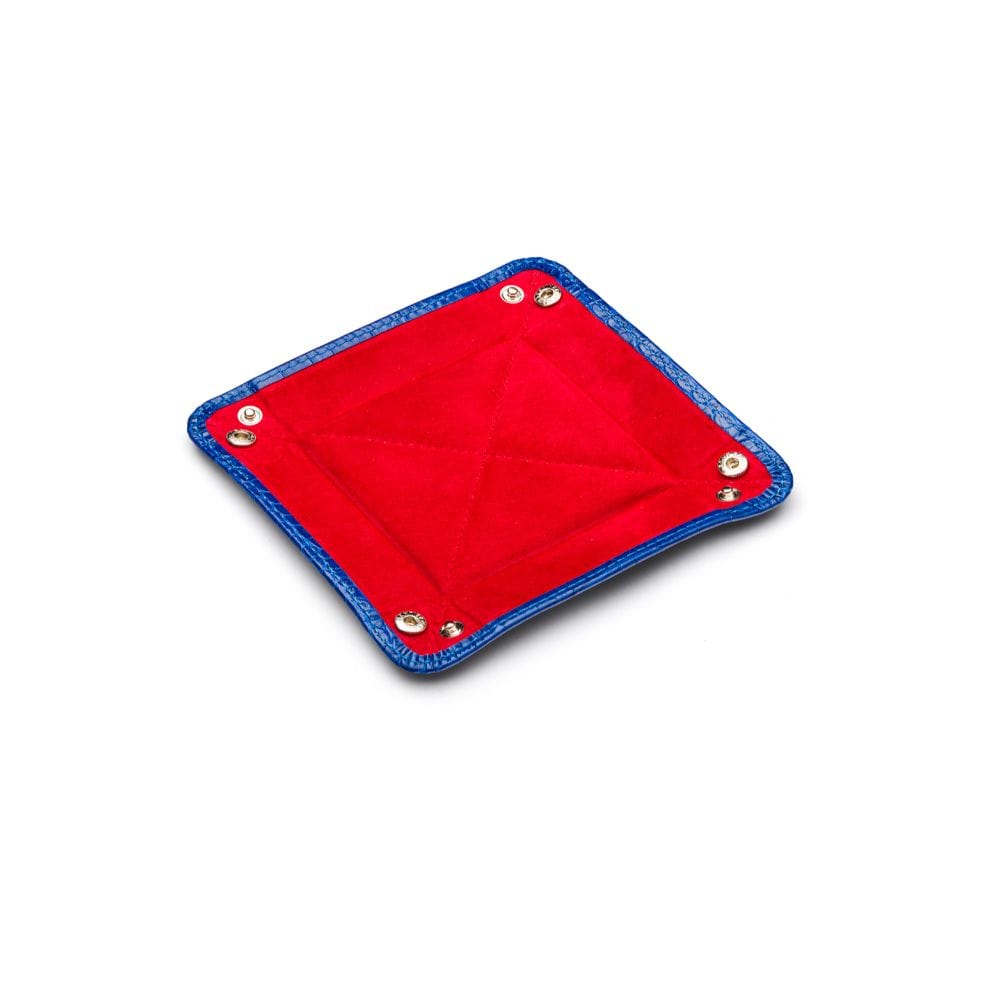Small leather tidy tray, cobalt croc, flat