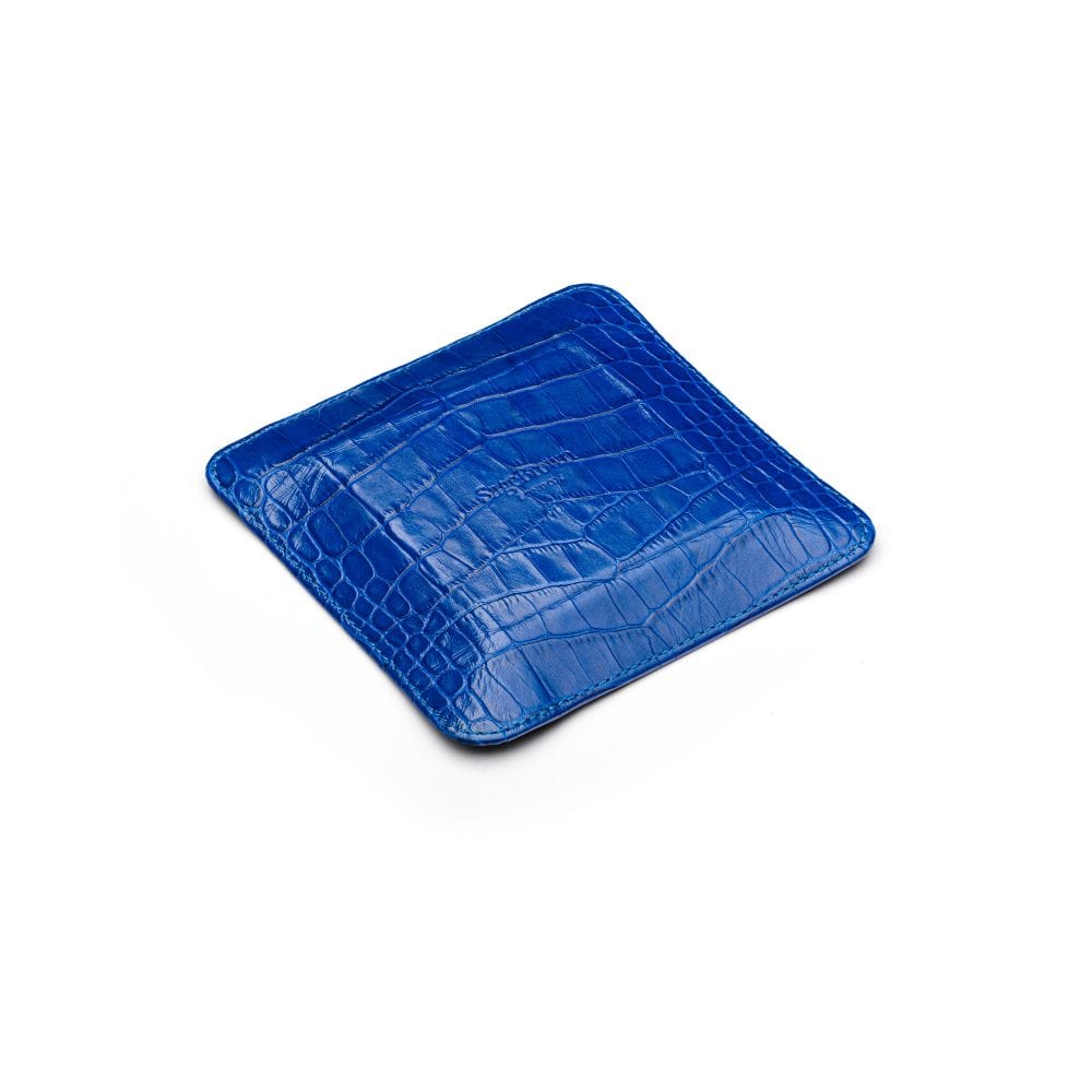 Small leather tidy tray, cobalt croc, flat base