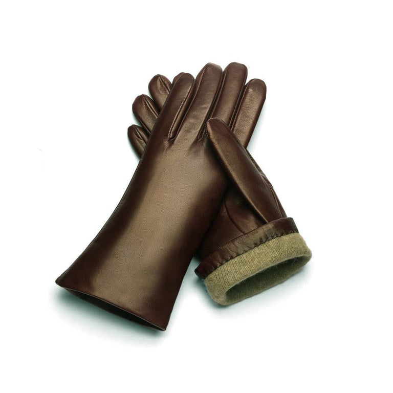 Women's Leather Gloves, Cashmere Lined, Brown | SageBrown