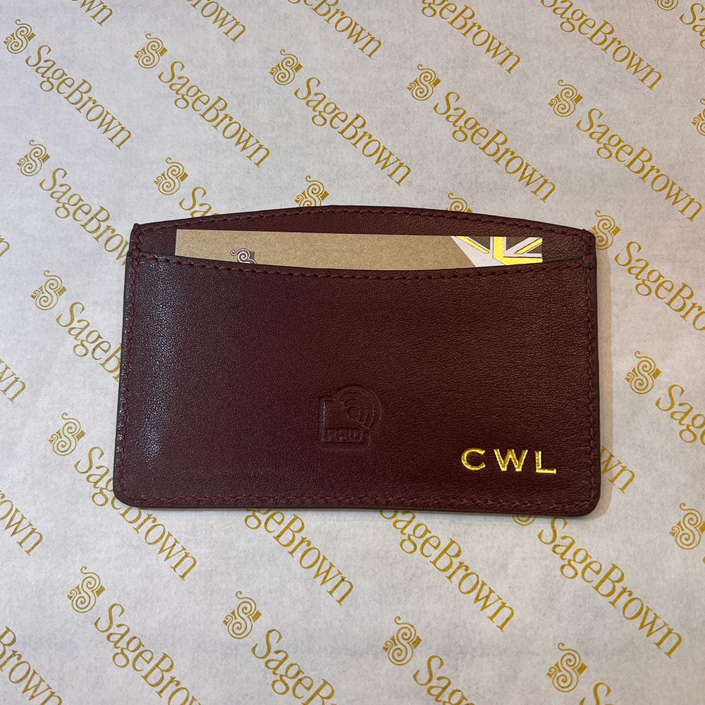 RFID Flat Leather Card Holder, brown, embossed