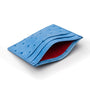 Flat ostrich leather credit card case, blue ostrich leather, front