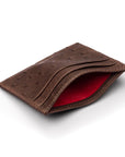 Flat ostrich leather credit card case, brown ostrich leather, front